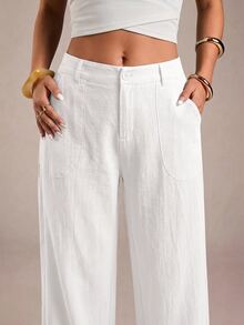 SHEIN PETITE CURVE Plus Size Pants Fall - White - View 2