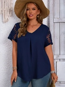 EMERY ROSE Plus Size Blouses - Navy Blue - View 4