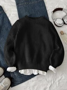 SHEIN Tween Girls Sweaters - Black - View 4