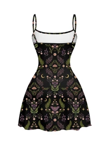 ROMWE Goth Floral Print Cami Dress - Black - View 2