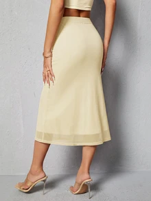 SHEIN PETITE Women Skirts - Light Yellow - View 2