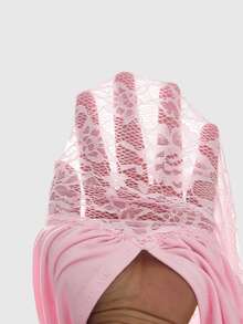 ROMWE Y2K Solid Drawstring Shoulder Lace Top - Pink - View 5
