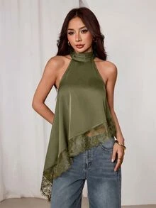 SHEIN PETITE Women Tops - Olive Green - View 8