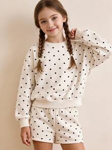 Young Girl Polka Dot Drop Shoulder Pullover - Multicolor - View 4