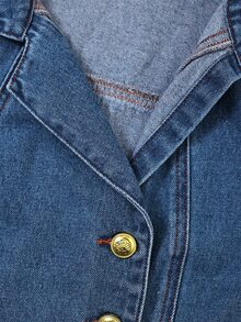 Balvessa Double Breasted Ruffle Hem Denim Jacket - Blue - View 4