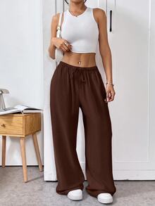SHEIN EZwear Plus Size Pants - Brown - View 3