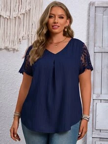 EMERY ROSE Plus Size Blouses - Navy Blue - View 3