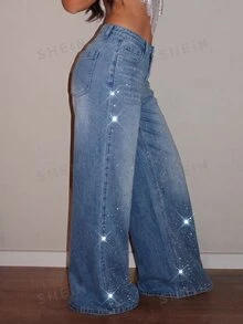 SHEIN Tall High Waist Wide Leg Jeans - Medium Wash - View 7
