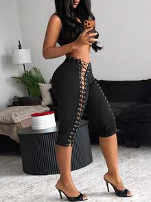 Mistrie Lace Up Front Leggings - Black - View 3