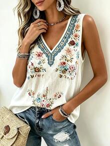 EMERY ROSE Plus Floral Print V Neck Top - Multicolor - View 4