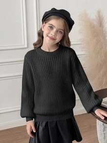 SHEIN Tween Girls Sweaters - Black - View 6