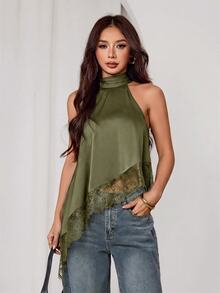 SHEIN PETITE Women Tops - Olive Green - View 6