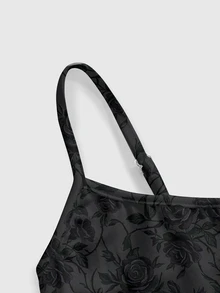 ROMWE Goth Allover Floral Print Slim Fit Cami Top - Black - View 4