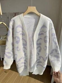 Kardigan Panjang Motif Leopard untuk Anak Perempuan Remaja - Krem - View 1