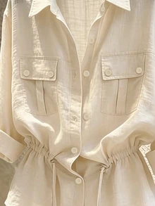 Franclia Flap Pocket Drawstring Waist Shirt - Apricot - View 3