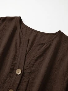 Zayélia Solid Button Front Blouse - Coffee Brown - View 3