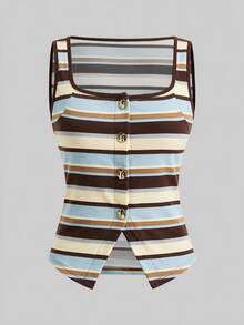 Lavishia Block Striped Tank Top & Shorts - Multicolor - View 3