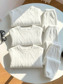 SHEIN Baby Boy Solid Sweatshirt & Sweatpants - Multicolor - View 5