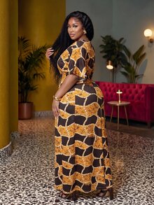 Slaydiva Plus Allover Print V Neck Dress Fall - Multicolor - View 3