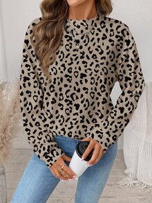 SHEIN LUNE Sudadera con hombros caídos y estampado de leopardo - Blanco - Ver 7