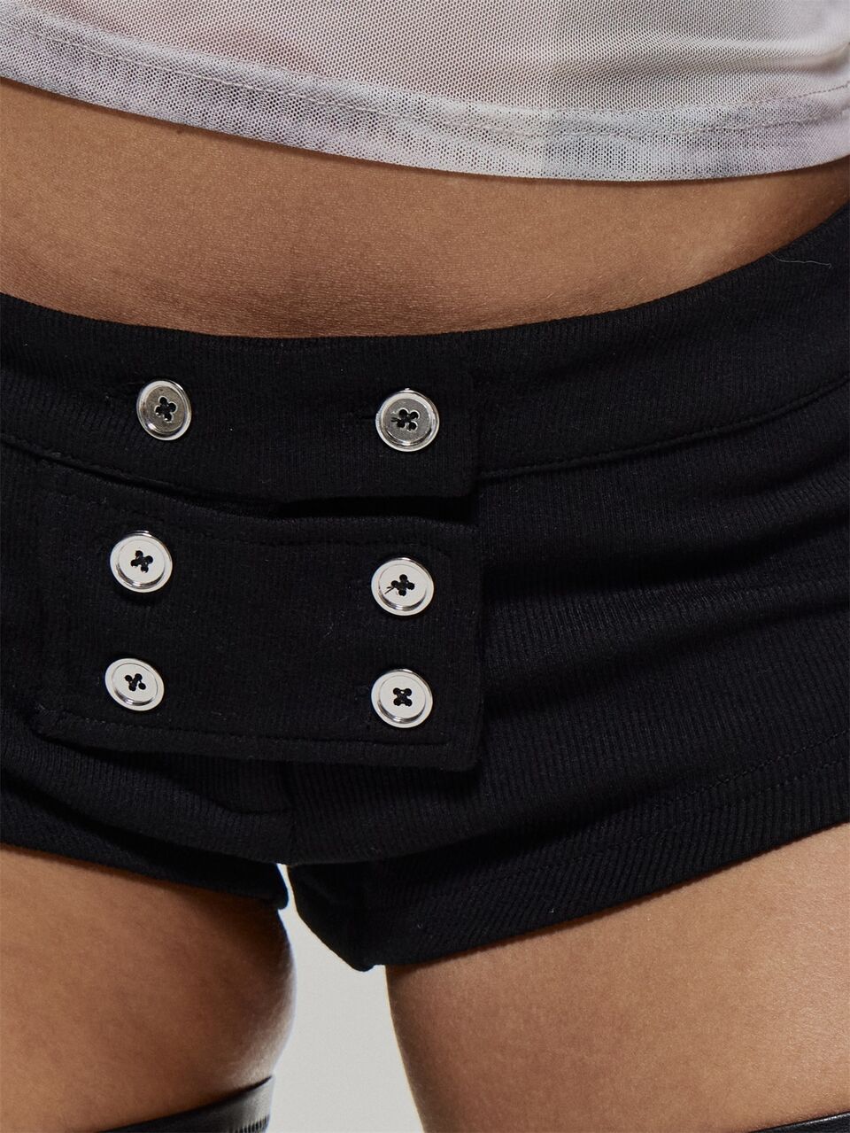 Button Front Detail Ribbed Fitted Micro Shorts