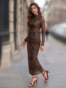 Ellevyn Floral Print Mock Neck Slim Fit Dress - Multicolor - View 1