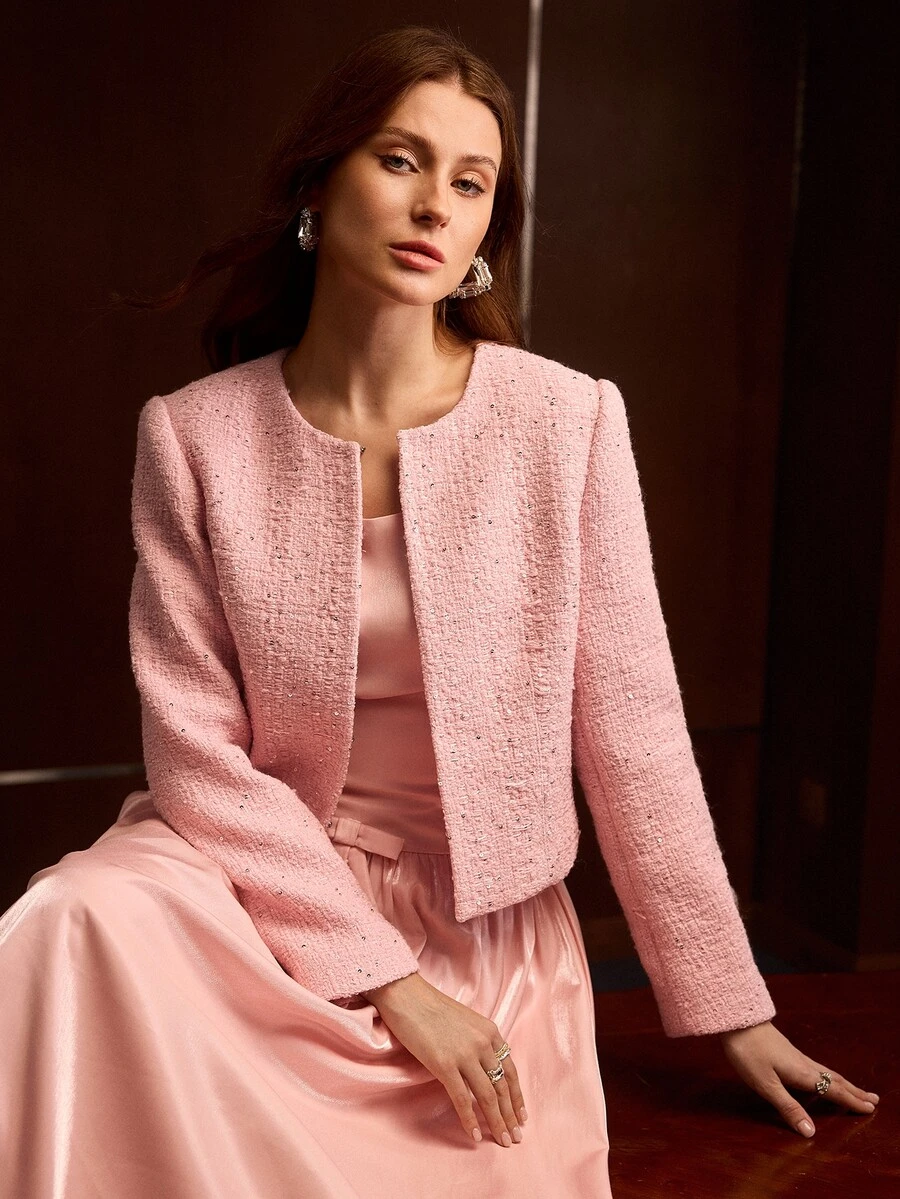 MOTF PREMIUM SEQUIN DETAIL OPEN FRONT JACKET - Pink - View 2