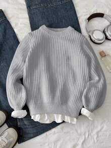 SHEIN Tween Girls Sweaters - Grey - View 4