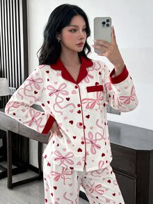 Napfluff Contrast Trim Heart Print PJ Set - Multicolor - View 4