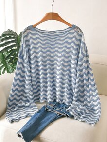 CosyJoli Áo len Plus Size - Màu xanh lam - Xem 1