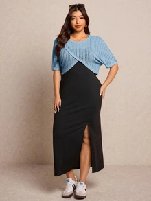 Elaquor Plus Size Co-Ords - Baby Blue - View 5