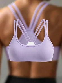 SHEIN Cheerettes 輕支撐雙肩帶運動內衣 - 紫色 - 查看 1