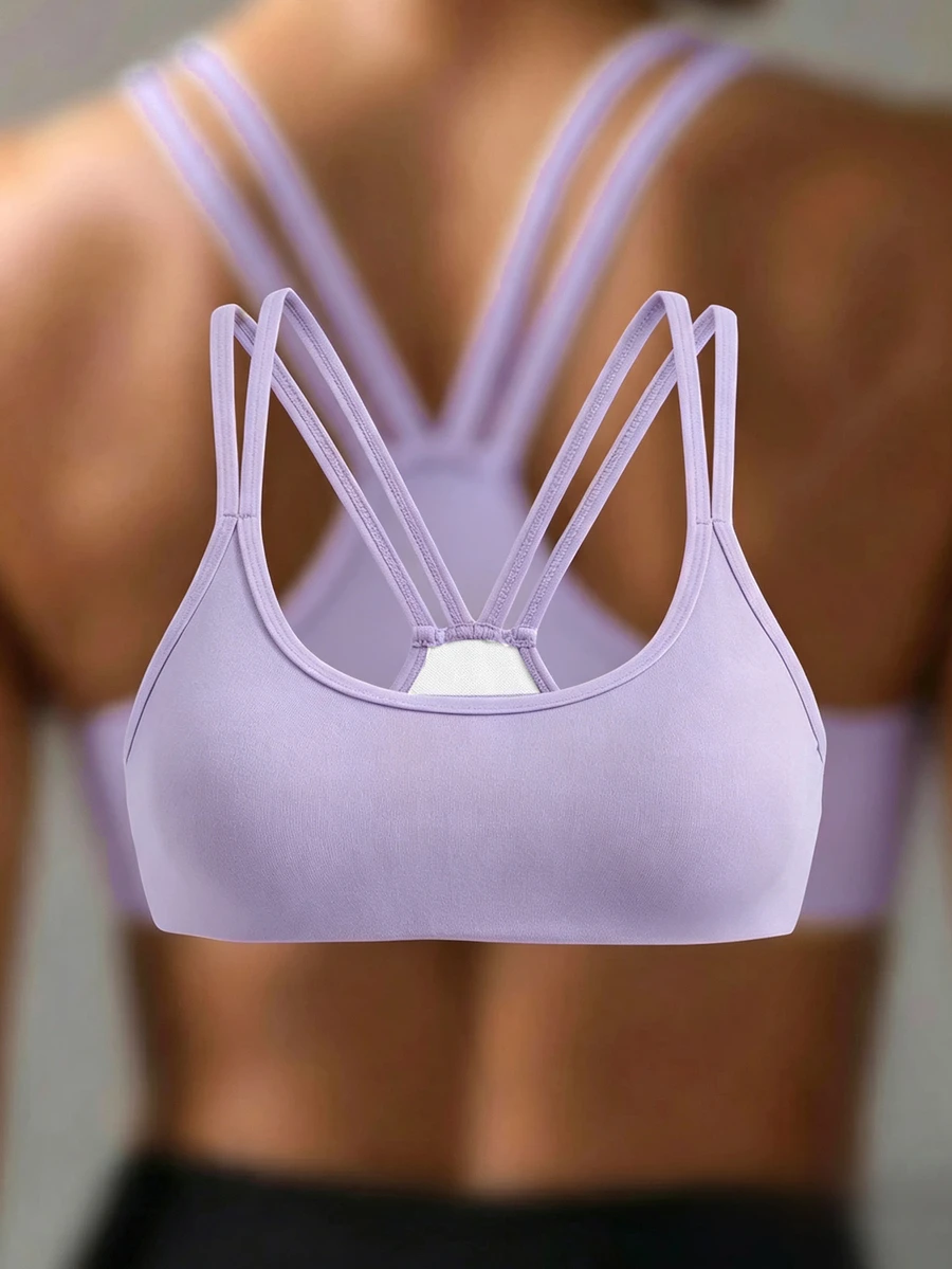 SHEIN Cheerettes 輕支撐雙肩帶運動內衣 - 紫色 - 查看 1