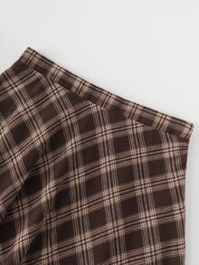 GlowEve CURVE Plus 1pc Colorblock 2 In 1 Tee & 1pc Plaid Print Skirt - Brown - View 8