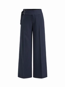 Lavishia Blue Striped Low Waist Straight Leg Suit Pants With Pockets, Suitable For Commuting - Royal Blue - View 7