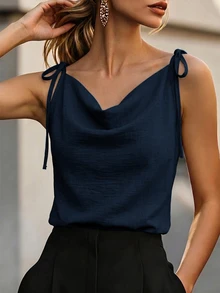 SHEIN Solid Knot Shoulder Cami Top - Navy Blue - View 4