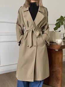 DAZY Women's Loose Mid-Length Casual Trench Coat Jacket Fall - Khaki - View 1