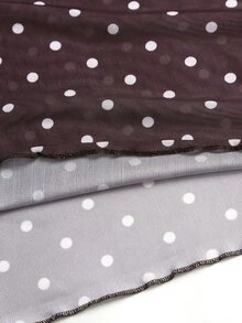 Sweetra Polka Dot Print Ruched Mermaid Hem Mesh Skirt - Coffee Brown - View 3
