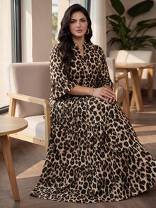 SHEIN Lady CURVE 大尺碼時尚百搭豹紋度假洋裝 - 彩色 - 查看 1