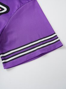 THE POWERPUFF GIRLS X SHEIN Men's Cartoon Print Striped Crew Neck T-Shirt For Daily Wear - Purple - View 6