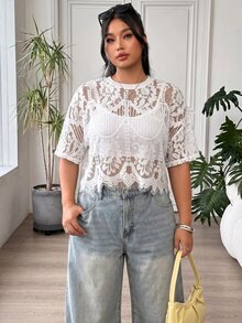 SHEIN EZwear 大碼女士上衣 - 白色 - 查看 3