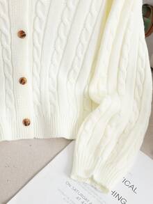 SHEIN Tween Girl Cable Knit Drop Shoulder Cardigan - White - View 3