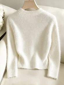 GlowEve Sweater Bahu Jatuh Motif Bunga Stereo - Krem - View 2