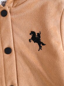 SHEIN 小男孩 1件裝 數字與馬刺繡泰迪絨內裡連帽外套 - 彩色 - 查看 5