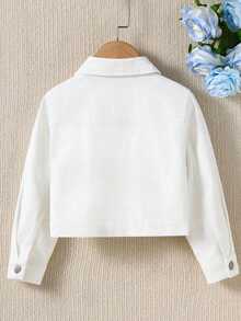 SHEIN Elladie kids 女童破洞翻蓋口袋牛仔夾克 - 白色 - 查看 2
