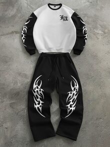 Manfinity Roghcode Men Sweatshirt Co-Ords - Black and White - View 1