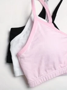 SHEIN 青少年女孩黑白粉 3 件/多件套 簡約內墊細肩帶內衣內褲套裝，舒適素色居家服 - 彩色 - 查看 5