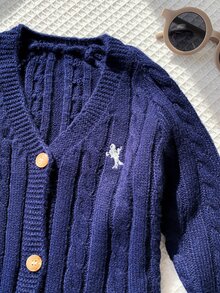 SHEIN 男嬰刺繡細節麻花針織秋冬開襟衫（不含襯衫） - 藏蓝色 - 查看 7