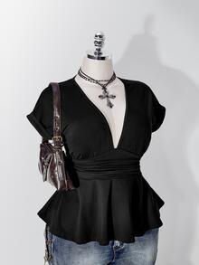 SHEIN ICON 加大襯衫 - 黑色 - 查看 10