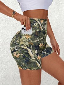 SHEIN Sports 3pcs Leopard & Branch Print Sports Shorts - Multicolor - View 4